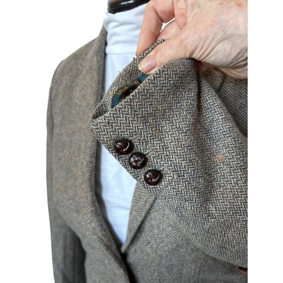 L.O.G.G.H&M Blazer Women 10 Herringbone Wool Blend Braided Leather Buttons - Picture 6 of 16
